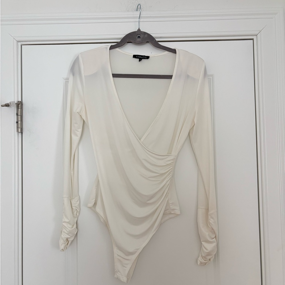 Ivory Wrap-Style Long Sleeve Bodysuit